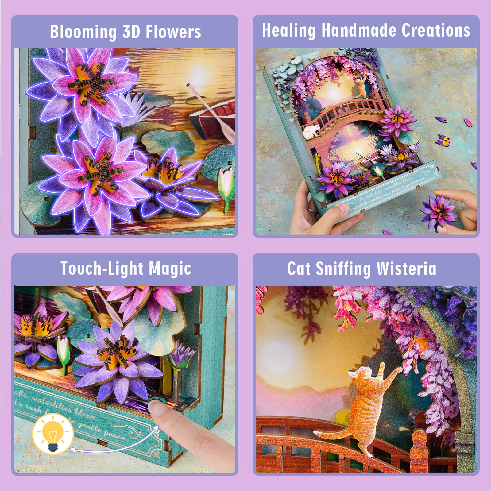 Twilight Lotus – DIY Wooden Painting, 3D Puzzle Craft Kit - Image 4