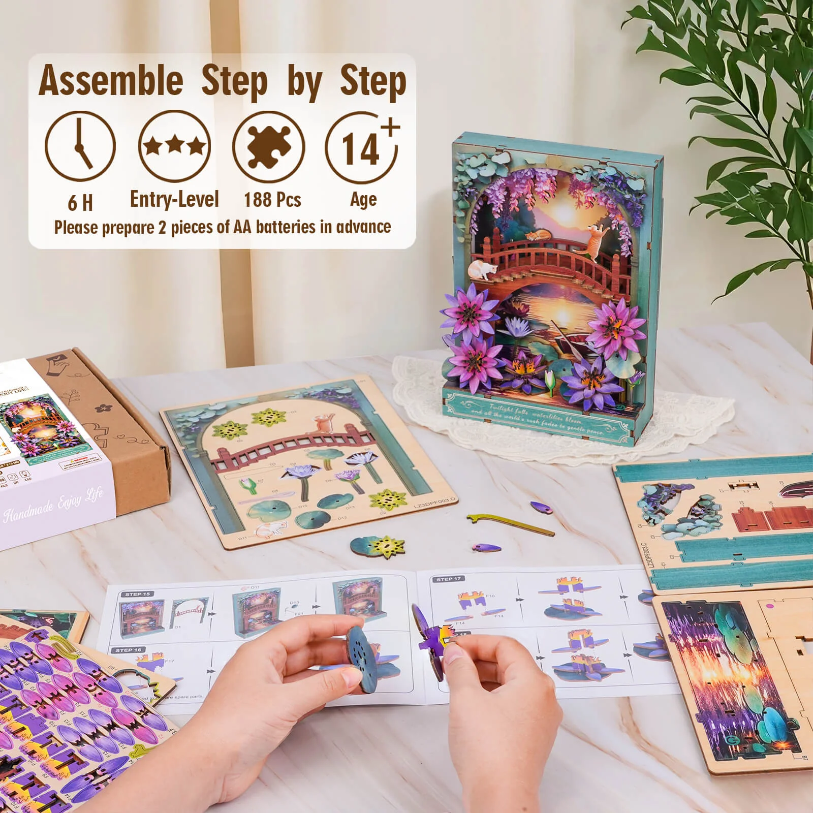 Twilight Lotus – DIY Wooden Painting, 3D Puzzle Craft Kit - Image 7
