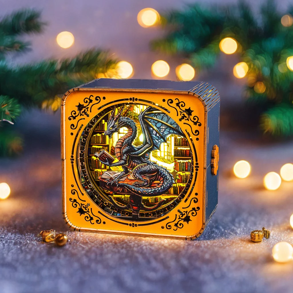 Library Dragon Kit - 3D Wooden Puzzle Night Light - Image 3