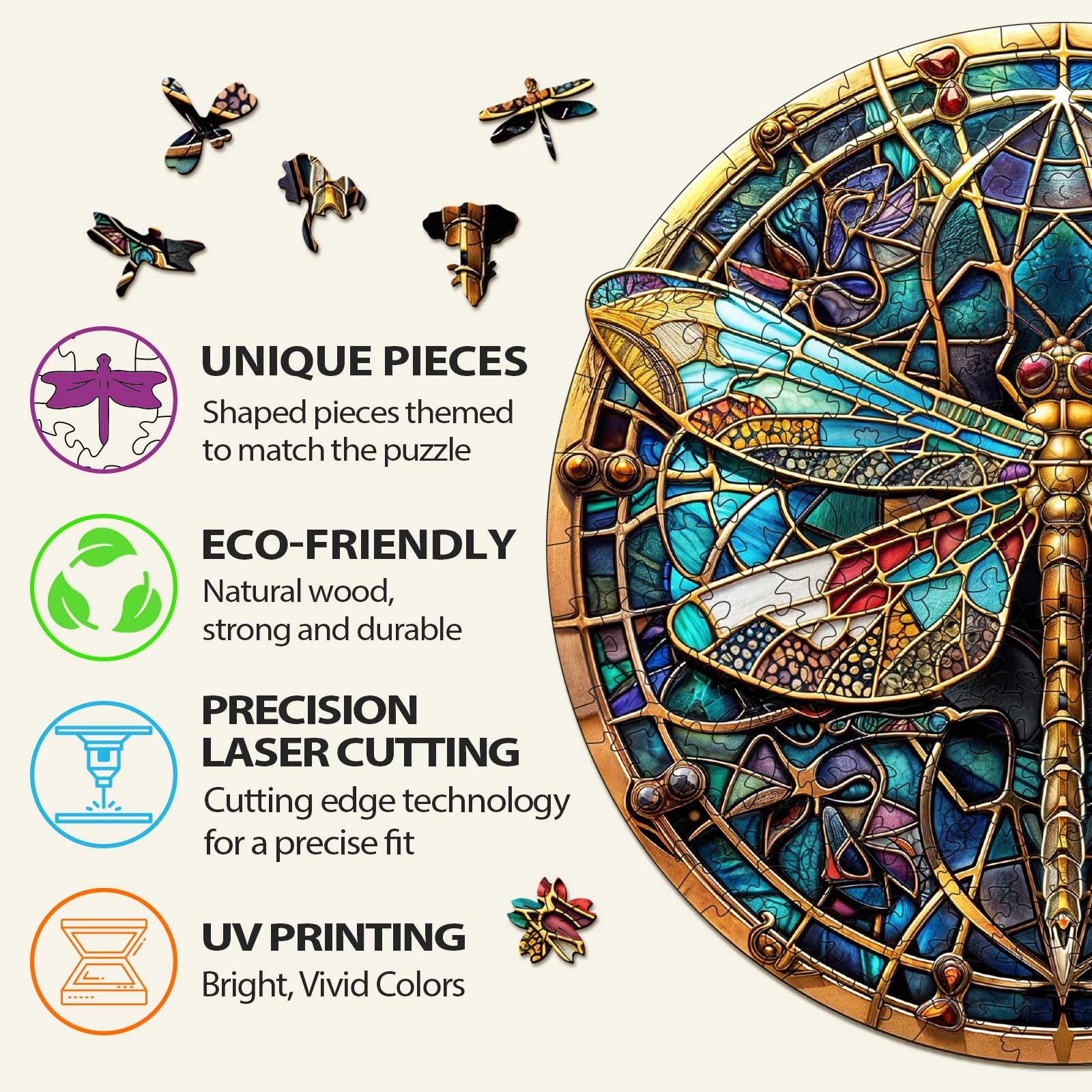 Vintage Dragonfly Wooden Jigsaw Puzzle - Image 5