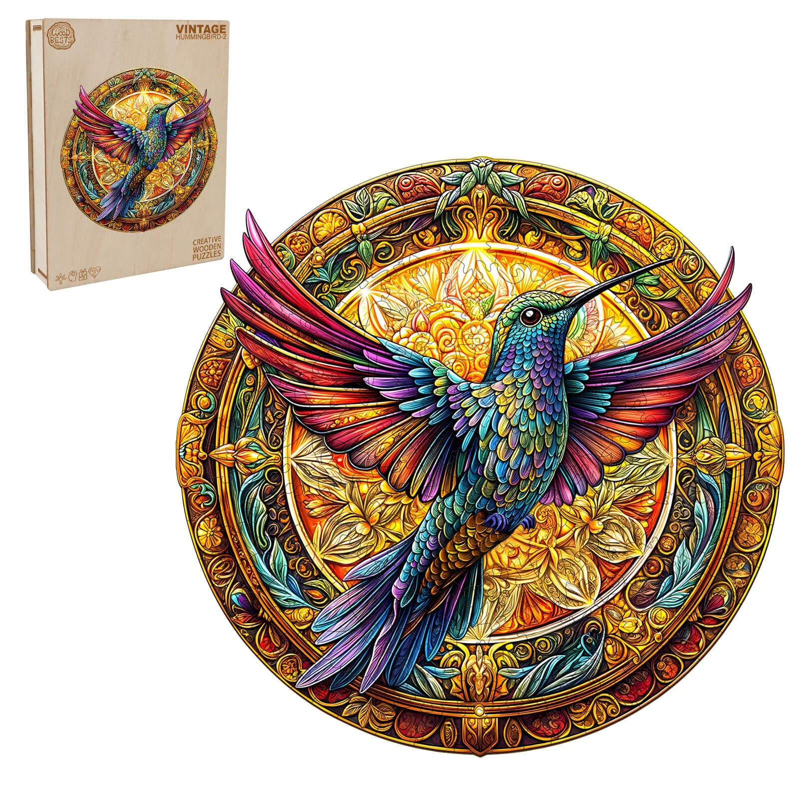Vintage hummingbird-2 Wooden Jigsaw Puzzle - Image 3