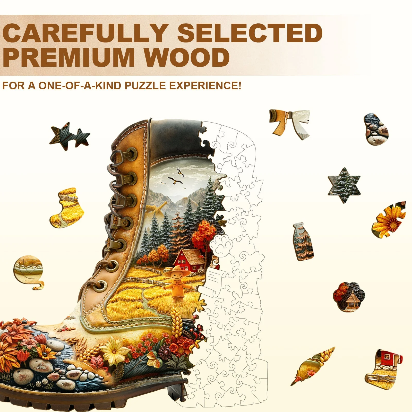 Wheat Field Boots Wooden Jigsaw Puzzle - Image 2
