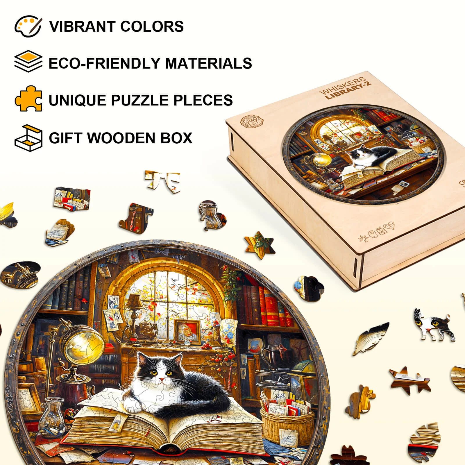 Whiskers Library-2 Wooden Jigsaw Puzzle - Image 3