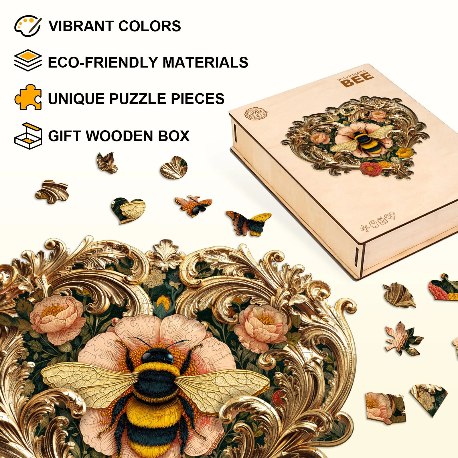 William Morris Bee Wooden Jigsaw Puzzle - Image 5