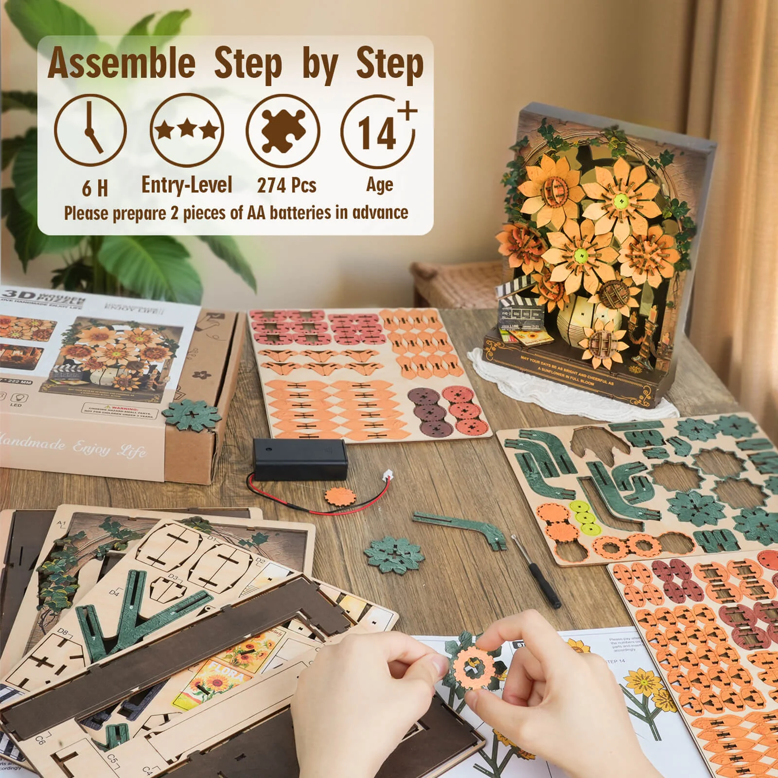 Windowside Sunflower Whispers– DIY Wooden Painting, 3D Puzzle Craft Kit - Image 7