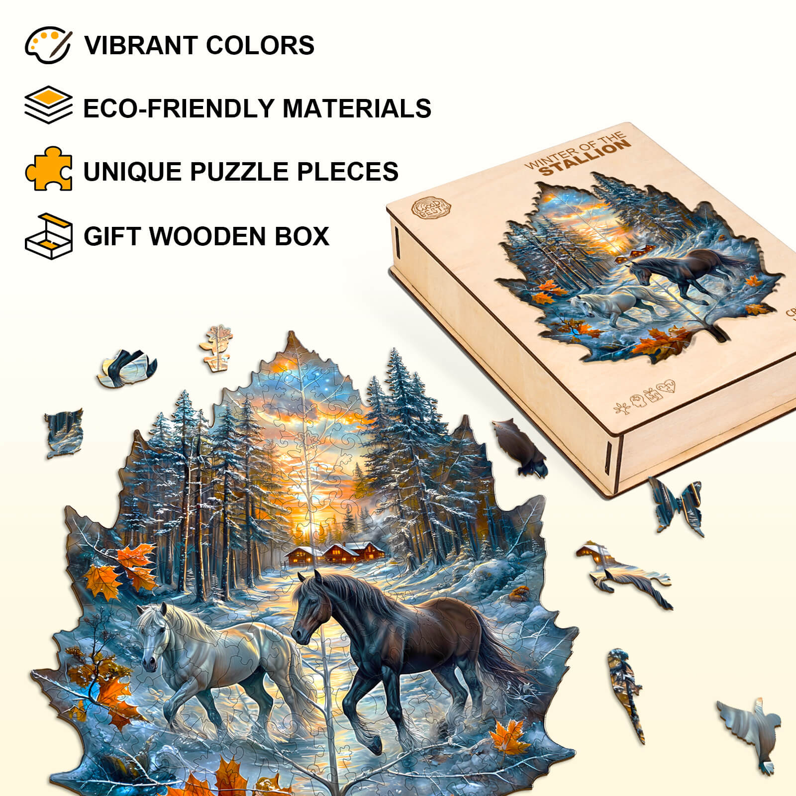 Winter of the stallion Wooden Jigsaw Puzzle - Image 4