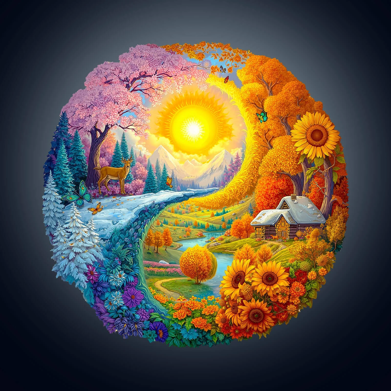 Yin Yang Autumn Winter Wooden Jigsaw Puzzle - Image 4