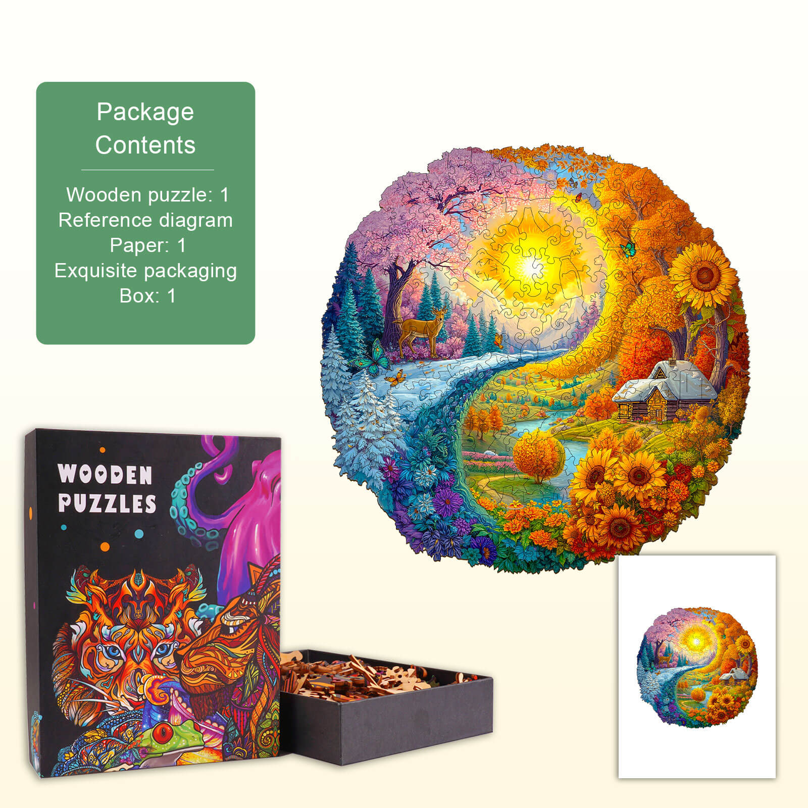 Yin Yang Autumn Winter Wooden Jigsaw Puzzle - Image 5