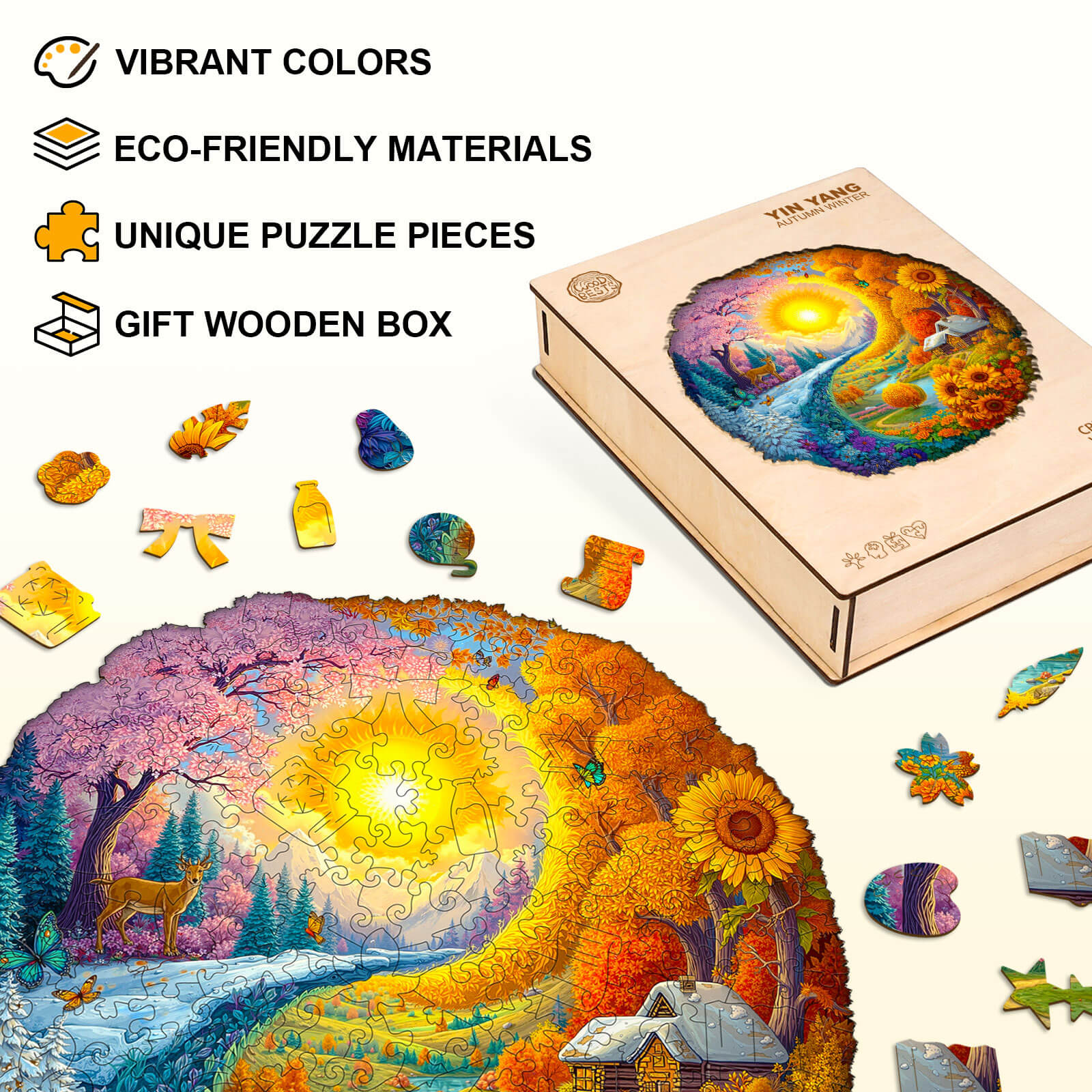 Yin Yang Autumn Winter Wooden Jigsaw Puzzle - Image 7