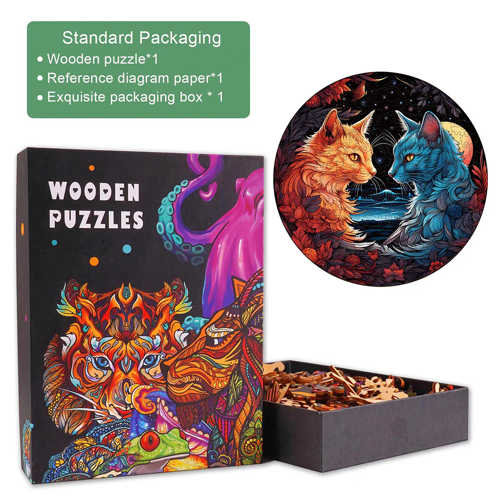 Yin Yang Cat-2 Wooden Jigsaw Puzzle - Image 5