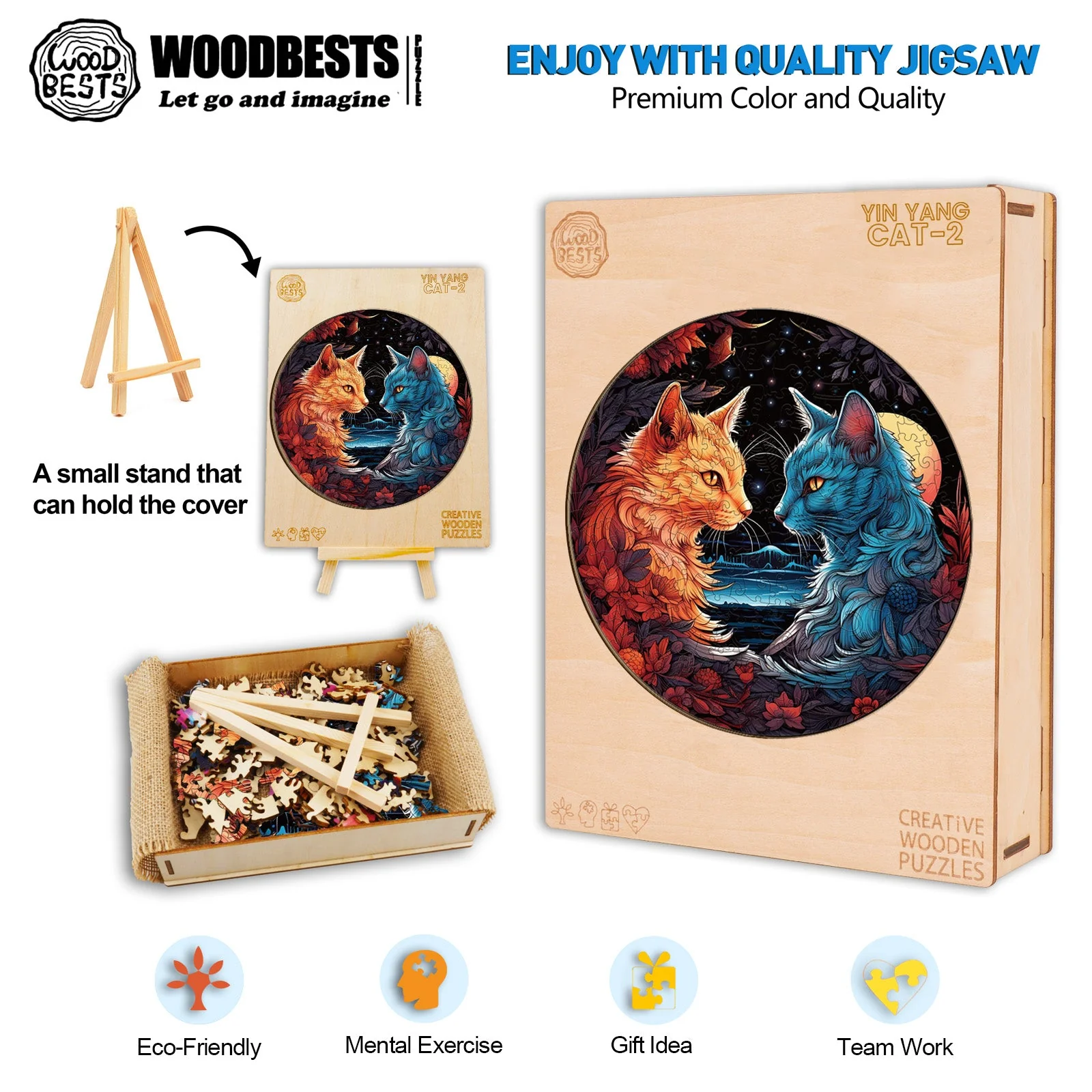 Yin Yang Cat-2 Wooden Jigsaw Puzzle - Image 6