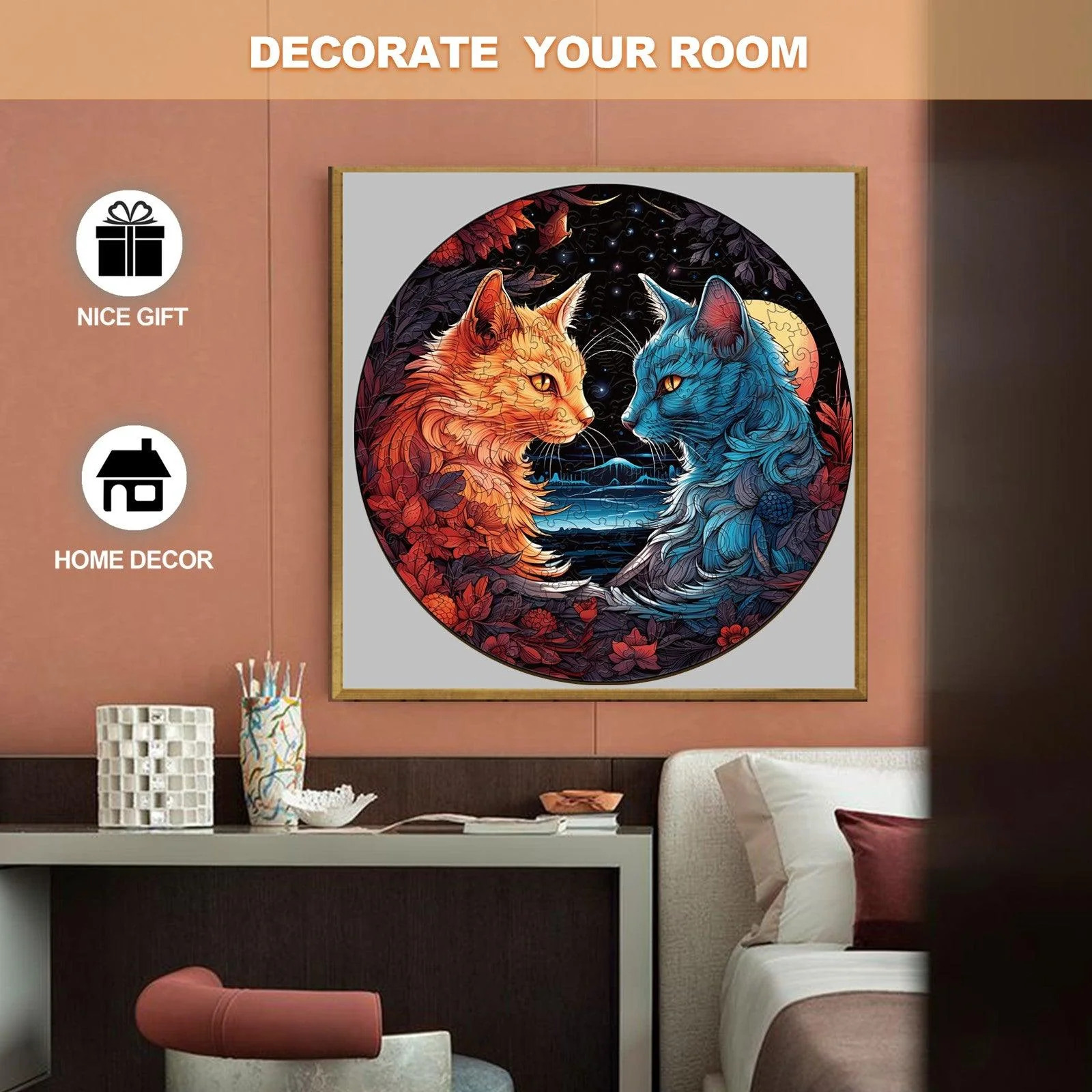 Yin Yang Cat-2 Wooden Jigsaw Puzzle - Image 7