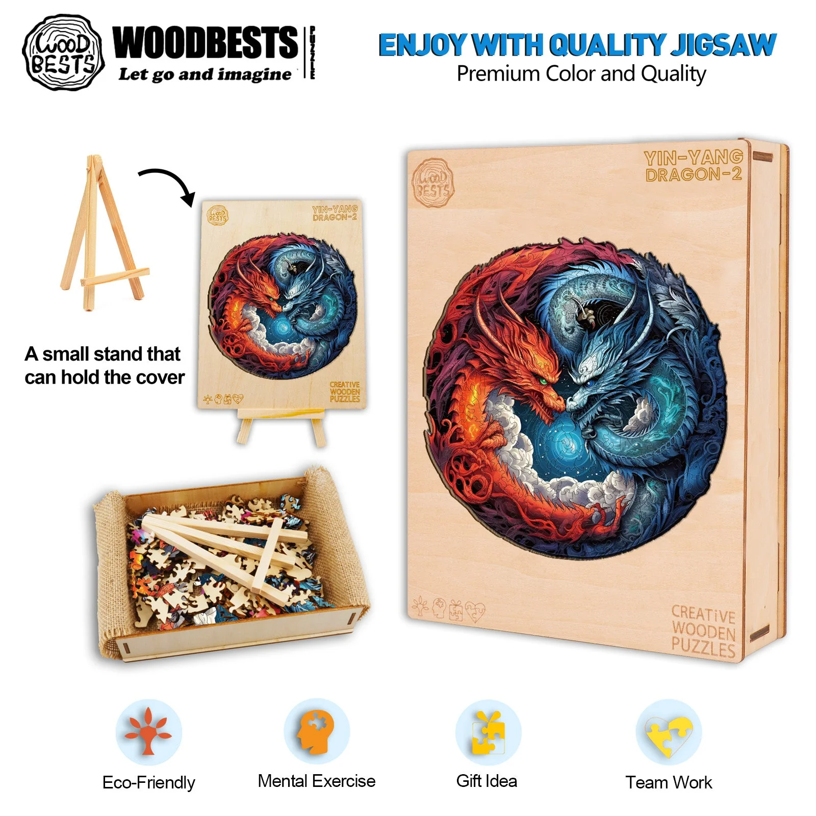 Yin-Yang Dragon-2 Wooden Jigsaw Puzzle - Image 6