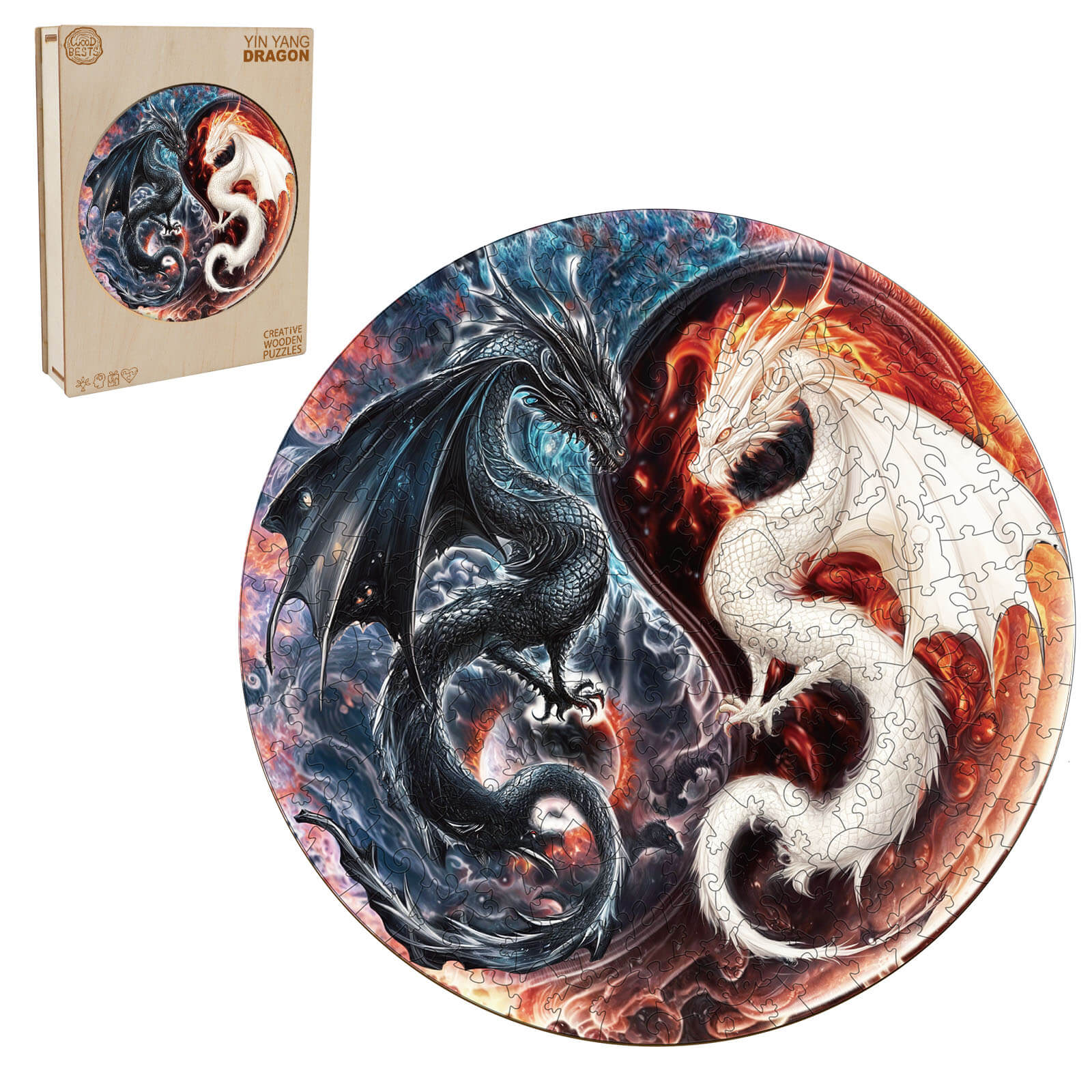 Yin Yang Dragon Wooden Jigsaw Puzzle - Image 3