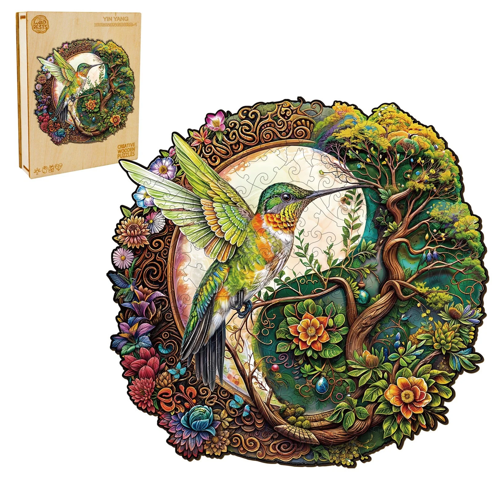 Yin Yang Hummingbird-1 Wooden Jigsaw Puzzle - Image 3