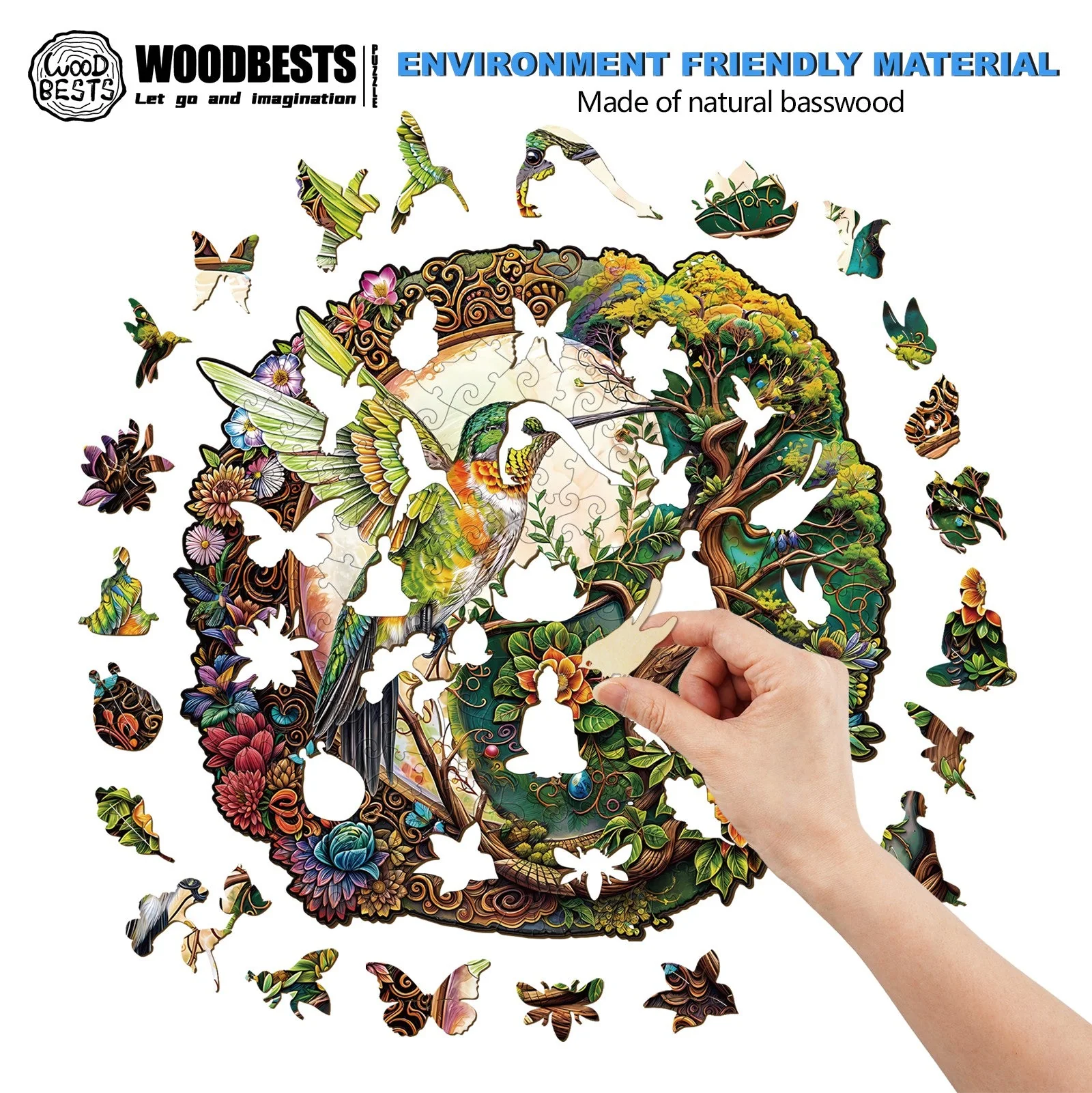 Yin Yang Hummingbird-1 Wooden Jigsaw Puzzle - Image 4