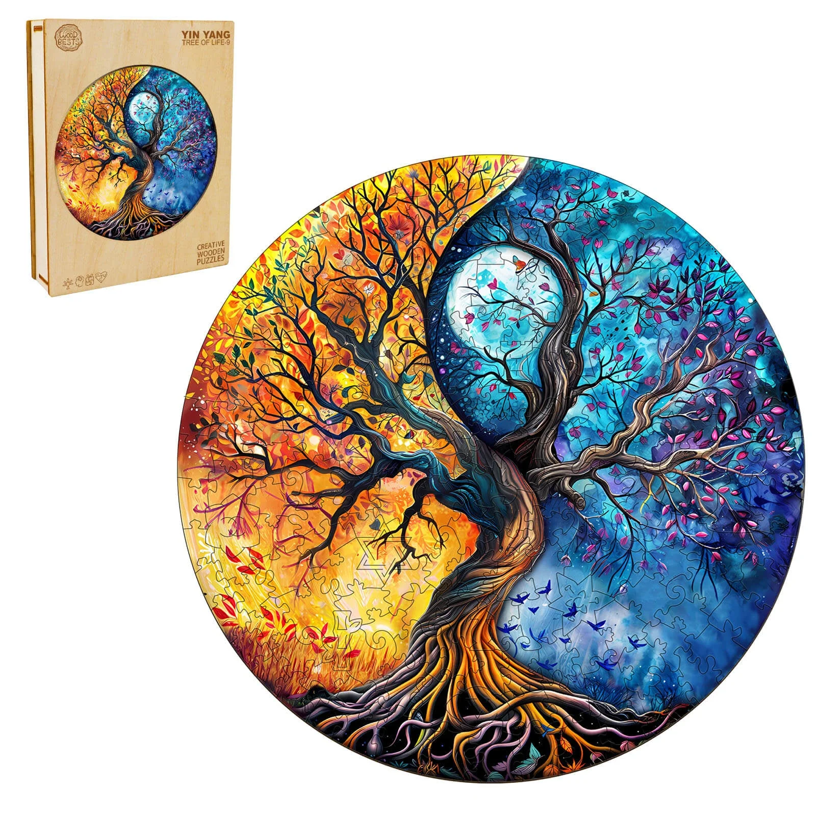 Yin Yang Tree of Life-9 Wooden Jigsaw Puzzle - Image 3