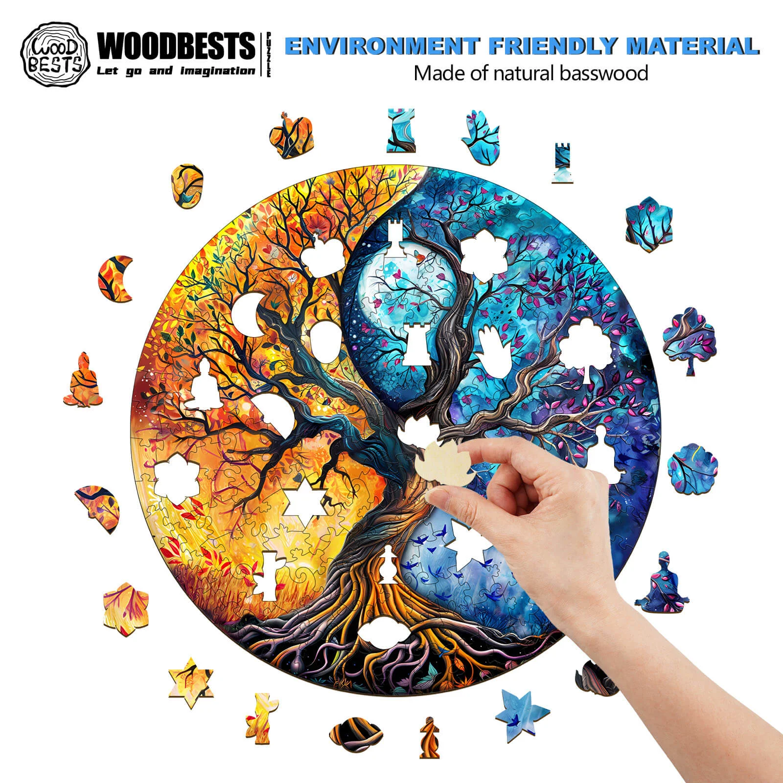 Yin Yang Tree of Life-9 Wooden Jigsaw Puzzle - Image 4
